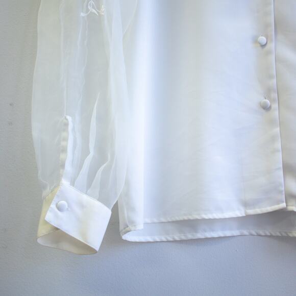 Vintage Sheer Floral Sleeve Button-up Size 16 - Picture 3 of 9